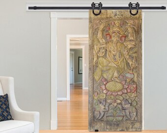 Vintage Ganesha Door, Carved Barn Door, Wall Art, Dancing Ganesha Temple Door, Rustic Indian Door, Yoga Studio Door 96