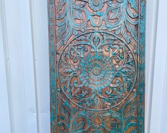 Vintage Lotus Mandala Carved Sliding Door, Wall Art, Custom Door, King Headboard, Indian Carved Door, Architectural Interior Design, 80x36