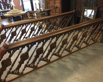 18c  Architectural Veranda Terrace Railing, Hand Carved Staircase Balusters, Floral Carved Mediterranean FARMHOUSE Design Railing