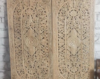 Vintage Style India Medallion Latticed Carved Sliding Door, Wall Art, Ceiling Panel, Ornate Carved Door Panel, Architectural Design, 80x36