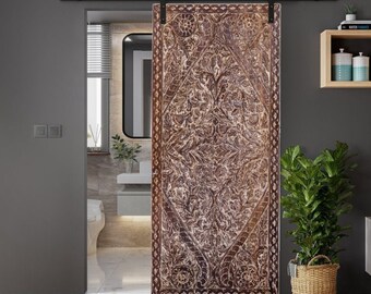 Floral Carved Barn Door, Boho Carved Barndoor, Entrance Door, Vintage interior Doors, Dining Table, Bed Headboard, Wood Wall Art Decor 80x36