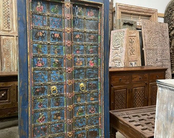 Antique Doors, Single door, Blue Painted Indian Door, Bedroom Doors, Barn Doors, Sliding Doors, Unique Eclectic 84x39