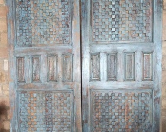 Single Vintage Gray Barn Door, Reclaimed Wood Sliding Door Panel, Hand Carved Interior Door, Modern Rustic Industrial Barndoor 80