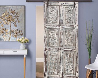 Vintage Indian Sliding Barn Door, Whitewash, Carved Door, Reclaimed Wood, Organic Wood, Wall Art, Headboard, Architectural Design 80x36