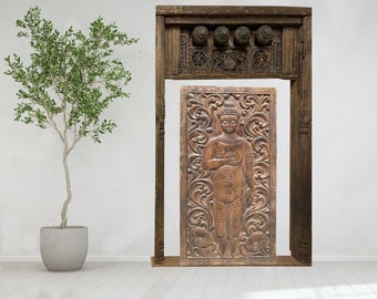 Antique Carved Teak Archway, Haveli Archway, Vintage Decorative Arch, Indian Doorway, Reclaimed Huge Floor MIRROR Frame