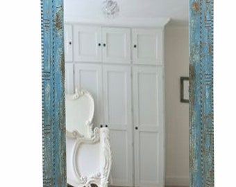Antique Blue Haveli Door Mirror frame, beautiful FLOOR Mirror, WALL Mirror, Handcrafted Zig Zag Decorative Cuts Design,