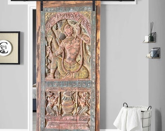 Vintage Indian Carved Door, Rustic BARN DOOR, Rama and the Bow Wood Sculpture, Artistic Handcarved Wall Art, Temple Door, Holistic Decor