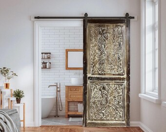 Carved Barn Door, Artistic Fluer De Carve Door, Interior Door, Vintage Organic Door, Barndoor, Custom, Studio, Antique, Sliding Door, 77x35