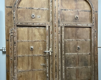 Antique Indian Fortress Doors, Arched Mehrab Doors, King Headboard, Antique door, Teak wood door with brass and iron work  115x90