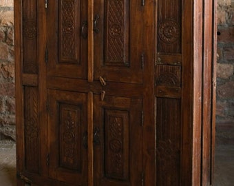 Antique Marwah Cabinet, Carved Sideboard Rustic Cabinet, Dark Tone Haveli door ACENT Armoire, Bohemian Urban Chic Design 62x51