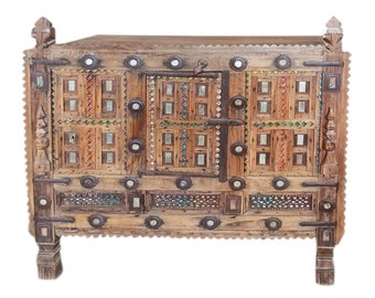 Antique Indian Damchiya Storage Blanket Box,Console,Original Rustic Sideboard Tribal Chest Accent HALL Table