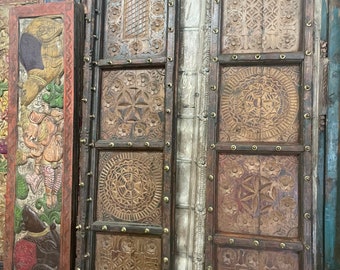 Antique Indian Carved Teak Wood Door, Mediterranean Style Door, Farmhouse Door, Barndoors, Country Veranada doors, Eclectic Interior 80x38