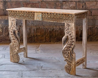 Vintage Farmhouse Sofa Table, Hall Table, Corbel Reclaimed Wood Console Table, Carved Entryway Display Table, Unique Eclectic Decor 48