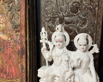 Shiva Parvati Ganesha Nandi, ShivParivar Marble Deity Statue, Shiva Pariwar Altar Sculpture, White Marble Hindu God Temple Statue 3.5ft