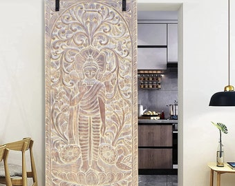 Handcarved Vintage Standing Budha Barn Door, Buddha Barndoor, Wall Decor for Living Room, Bedroom, Yoga Barn Door 84X36