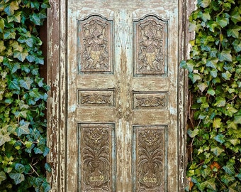 Antique Indian door, Carved Ganesha Door with Frame, Garden Gates, Vintage Krishna Door, Meditation, Yoga Studio Door, 85x52