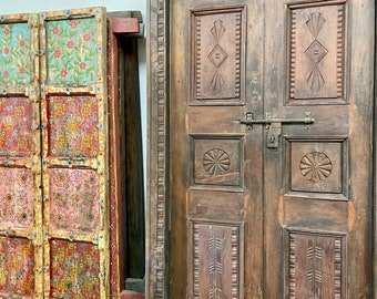 Solid Teak Wood Handcrafted Antique Doors, Carved Vintage Door, Rustic Door From India, Accent Wall, Headboard, Eclectic Door 78