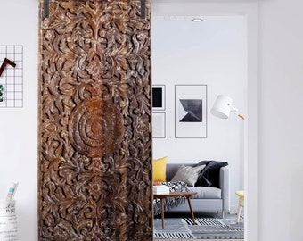 Vintage Lotus Carved Door, Barn Door, Custom, Sliding Door, Natures Harmony, Studio Door, Wine Cellar Door, Haute Bohemian Design 80x36
