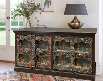 Indian Doors Rustic Bar Credenza, Farmhouse Cabinet Storage, Jaipur Sideboard, Kitchen Buffet, Media Chest, Unique Eclectic