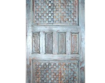 Vintage Blue Barn Door, Distressed Wood DOOR Panel Hand Carving, Headboard Wall Art Barn Doors Farmhouse BARNDOOR Bohemian Decor 80x36