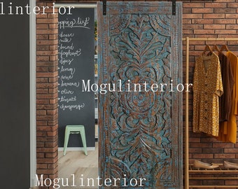Vintage Carved Door, Barn Door, Moody Blue Lotus Pond Sliding Door, Statement Door, Rustic Door, Interior, Custom Door, King Headboard,