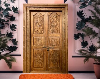 Antique Indian Doors, Rustic Candelabra Haveli Doors, Teak Carved Wooden Doors, Vintage India Style Doors, Boho Farmhouse Doors