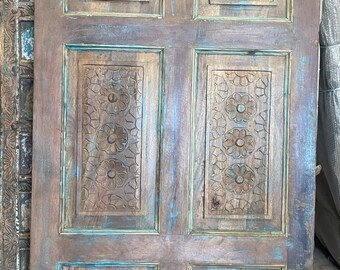 Rustic Vintage Sliding Barn Doors, Hanging doors, Single Barndoor, Floral Carved Interior Doors, Eclectic Interior Decor, 80x36