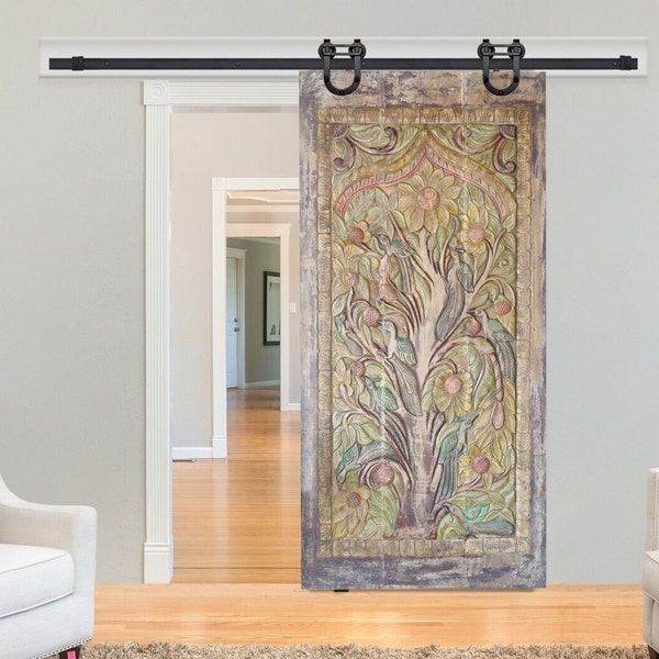 Tree of Life, Decorative Sliding Barn Door, Kalpavriksha, Nature Carved Wall Art, Barndoor, CUSTOM, Unique Eclectic, Wellness Decor, 84x42