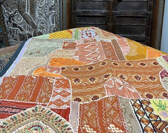 Vintage Russet Handmade Patchwork Wall Hanging Tapestry, Ethnic Tapestry, Bohemian Wall Art Curtain, Room Decor Backdrop Art, Wall Hanging,