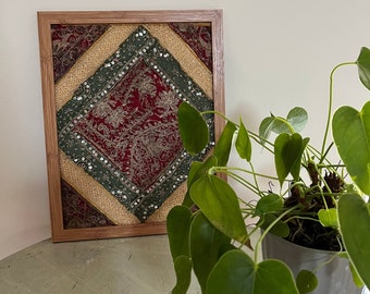 Antique Indian Textile Framed art, Boho style Tapestry wall art, Housewarming Gift, Dorm Decor
