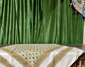 Cotton Picnic Throw, Indian Boho, Yellow Daisies Printed Bedspread, Throw, Handloom Cotton, Bed Cover, TABLECLOTH 90x80