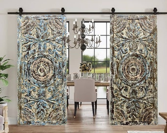Lotus Mahal Sliding Barn Door, Nature Carved Wood Vintage Door,  Bedroom Door, Custom, Unique Farmhouse Resort Design 80X36