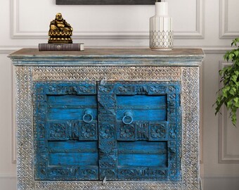 Reclaimed Teak Carved Console Cabinet, Gorgeous Carved Sideboard, Rustic Credenza, Farmhouse Table Cabinet, Chest Unique Eclectic 48x34