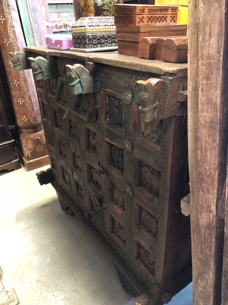 Antique Indian Sideboard Dresser Buffet Green Patina Spanish Etsy