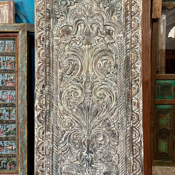 Tree of Life, Rustic Barn Door, Artistic Ornate Custom Door, Whitewash, Sliding Barn Door, Accent Wall, Yoga, Door, Unique Eclectic, 84x40