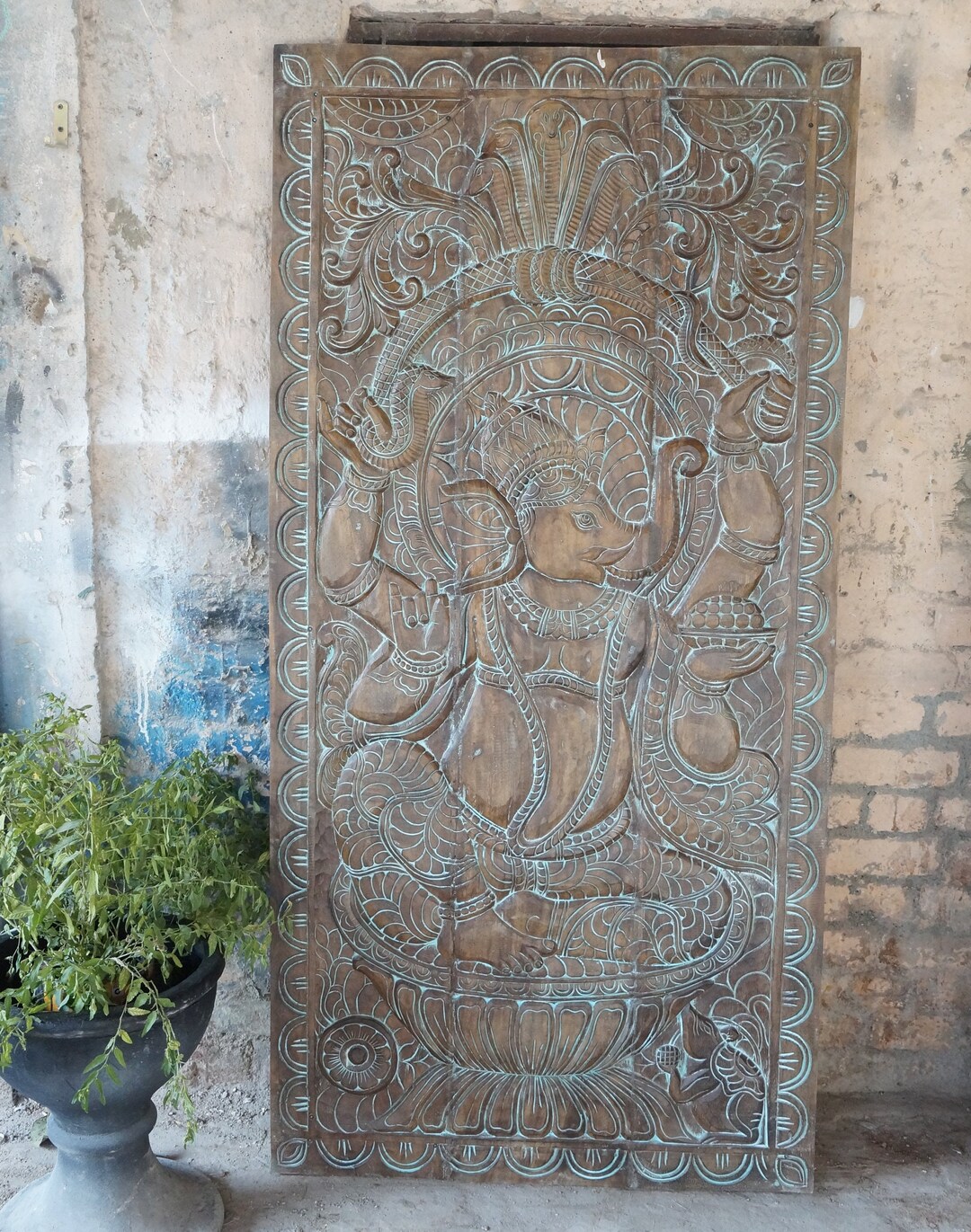 Vintage Ganesha Wall Sculpture, Kundalini Ganesh Indian Art, Custom