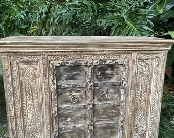 Vintage Sideboard, Reclaimed Wood Handmade Indian Console Table, Ornate Decorative Buffet Table, Rustic Unique Eclectic Decor