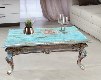 Antique Coffee Table, Blue Chai Table, Shabby Chic Farmhouse Accent Table, Living Room Table, Unique Eclectic, 36x24