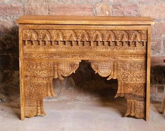 Rustic Transitional Console Table, Vintage Accent Mehrab Entry Table, Carved Hall Table, Sofa Table, Media Chest, Eclectic, 47x36
