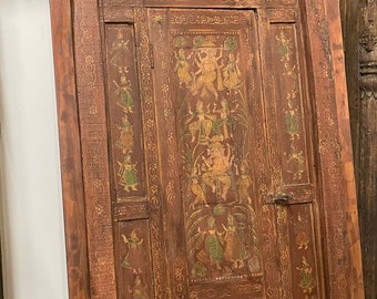 Antique Indian Door, Barndoor, Ganesha Painted Rustic Barn Door, Mindful Artistic Temple Doors Unique Eclectic BLACK FRIDAY