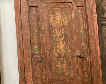 Antique Indian Door, Barndoor, Ganesha Painted Rustic Barn Door, Mindful Artistic Temple Doors Unique Eclectic