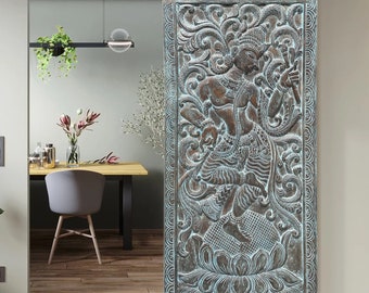 Neela Krishna Kadambari Barn Door, Indian Door, Krishna Carved Temple Door, Accent Wall Art, Custom Sliding Door Panel, Yoga Room 72x36