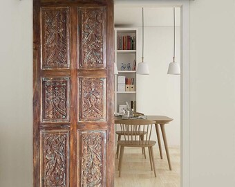 Hand Carved Barn Door, Antique Sliding Barn Door, Custom Size Interior Door, Hinged Door, Pocket Door, Shabby Chic Closet Pantry Door 84x36