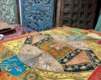 Vintage sari Patchwork beaded Tapestry, Gypsy sari decor, Bohemian Wall Hanging, Vintage Indian handmade Tapestry Wall Decor, Table Decor