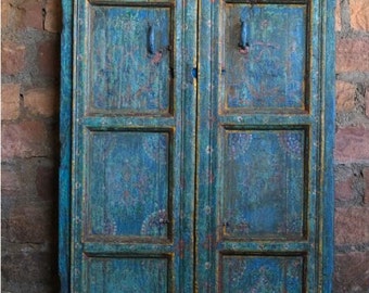 19c Antique BarnDoors, Artistic Door, Blue Indian Painted Door, Rustic Door, Haveli Doors, Teak Garden Doors, Farmhouse Door 96