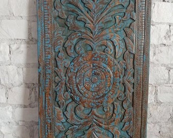 Vintage Carved Door Panel, Blue Lotus Pond Sliding Door, Statement Door, Rustic Wall Decor, Custom Door, King Headboard, Ornate Carved Door