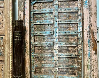 Antique Teak Handcrafted Temple Doors, Rustic Country, Old World Carved Garden Door, Vintage Old Indian Door, Architecture Design