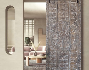 Sliding Door, Vintage Indian Door, Sun Temple Wall Sculpture, Unique Door, Wine Room, Eclectic Farmhouse Headboard, Indian-Inspired Decor 72