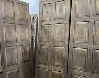 Indian Barn Door Panels, Interior Doors, Artisan Carved Interior doors, Brass Cladded Sliding Door, Doors, Moorish Design 8'X3' BLACK FRIDAY