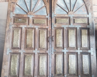 Huge Antique Indian Gates, Haveli Carved Brass Plates India Veranda Architecture Double Doors, Estate Gates, Garden Gates